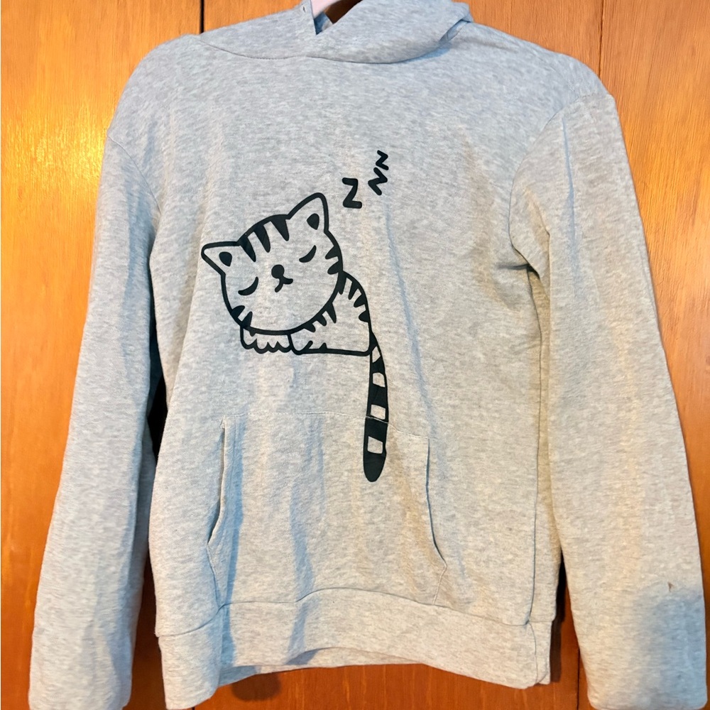SHEIN Gray Cat Print Hoodie